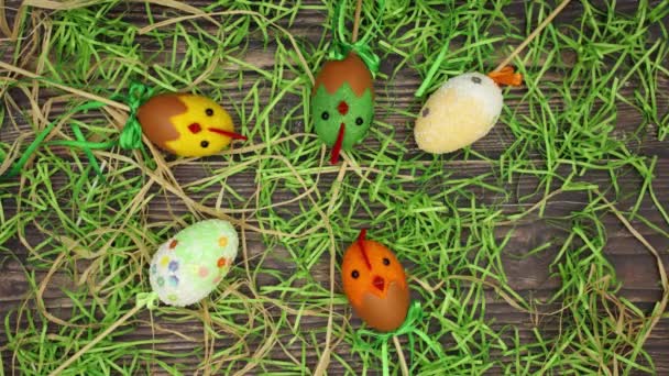 Decoración Pascua Sobre Fondo Madera Stop Motion Animación — Vídeos de Stock