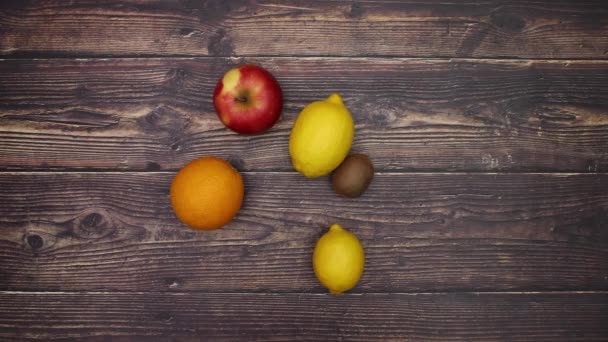 Frutas Verduras Mesa Madera Stop Motion — Vídeo de stock