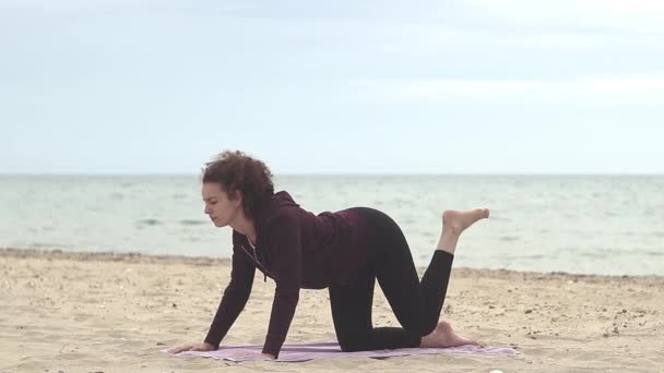 Fitness Spor Sağlıklı Yaşam Tarzı Kavramı Genç Kadın Plajda Rekreasyon — Stok video