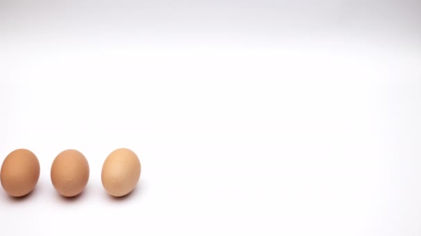 Яйця Котиться Білому Тлі Зупинити Рух — стокове відео