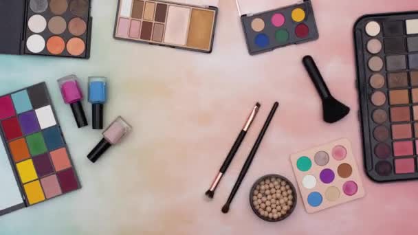 Stop Motion Animation Make Cosmetics Products Woman Moving Table — Stock Video