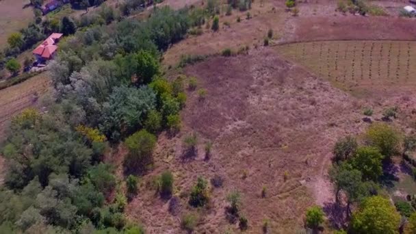 Aereo Drone Filmato Piccolo Villaggio Serbia Campagna Con Una Bella — Video Stock