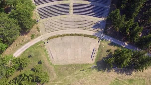 木々に囲まれた公園内の円形劇場の空中ドローン映像 — ストック動画