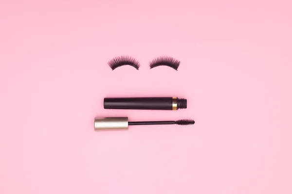 Ögonfransar Och Mascara Rosa Tema — Stockfoto