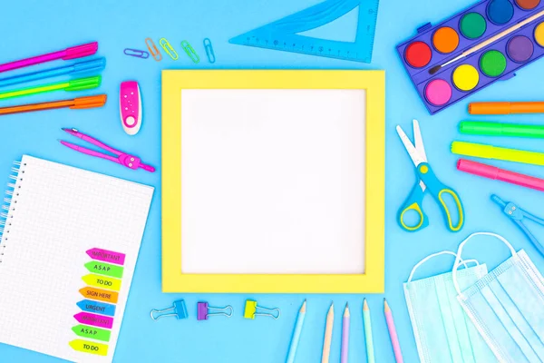 Back to school stationery on blue theme