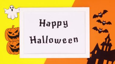 Sarı turuncu temalı Cadılar Bayramı çerçeveniz kutlu olsun. Hareketi durdur 