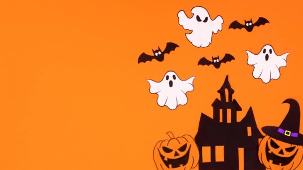 Halloween Straszne Dekoracje Temat Pomarańczowy Szczęśliwego Halloween Zatrzymać Ruch — Wideo stockowe