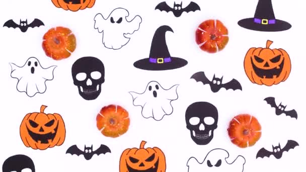 Feliz Halloween Stop Motion Animación Decoración Halloween Sobre Fondo Blanco — Vídeos de Stock