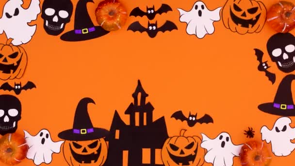 Halloween Straszne Dekoracje Temat Pomarańczowy Szczęśliwego Halloween Zatrzymać Ruch — Wideo stockowe