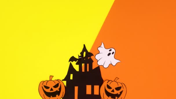 Halloween Griezelig Huis Enge Stickers Oranje Gele Thema Stop Bewegingsanimatie — Stockvideo