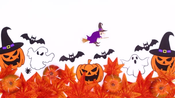 Joyeux Halloween Stop Motion Animation Décoration Halloween Sur Fond Blanc — Video