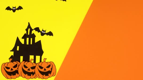 Halloween Griezelig Huis Enge Stickers Oranje Gele Thema Stop Bewegingsanimatie — Stockvideo