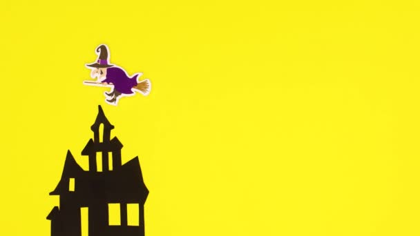 Halloween Creepy Decoration Halloween Stickers Yellow Theme Stop Motion — Stock Video