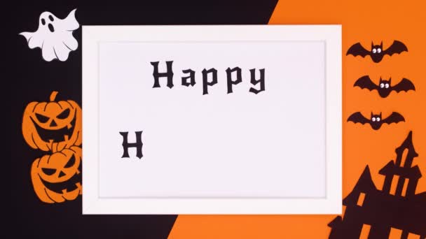 Feliz Decoración Halloween Con Pegatinas Espeluznantes Halloween Tema Naranja Negro — Vídeo de stock