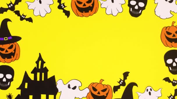 Halloween Decoración Espeluznante Con Pegatinas Halloween Tema Amarillo Detener Movimiento — Vídeos de Stock