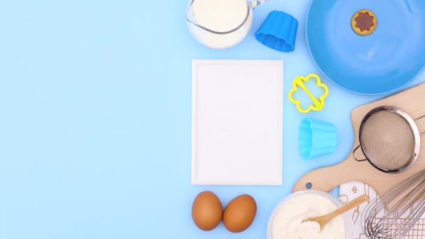 Hozzávalókat Hogy Cookie Fehér Keret Recept Kék Téma Állj — Stock videók