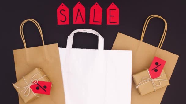 Venta Descuento Tiempo Compras Bolsas Compras Regalos Para Venta Compras — Vídeo de stock