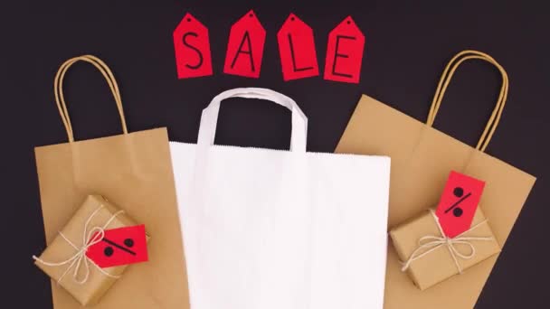 Waktu Belanja Diskon Penjualan Belanja Tas Hadiah Untuk Belanja Pada — Stok Video