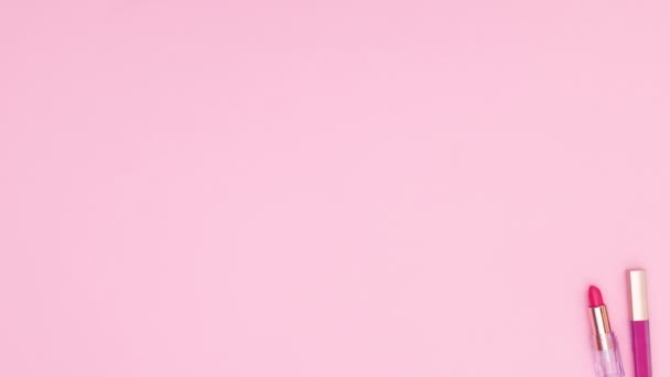 Макіяж Косметичних Засобів Жінок Аксесуарів Являється Рожевій Тематиці Зупинити Рух — стокове відео