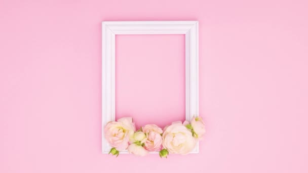 美丽的粉红玫瑰和浪漫的框架的文字粉红的主题 停止运动 — 图库视频影像
