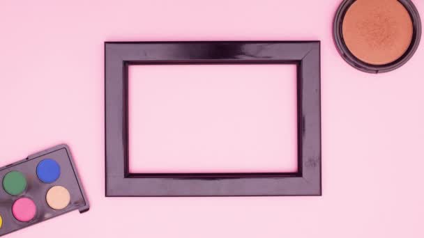 Make Cosmetica Producten Frame Voor Tekst Roze Thema Stop Met — Stockvideo