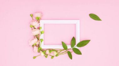 Güzel pembe güller ve pembe temalı yazılar için romantik çerçeveler. Hareketi durdur