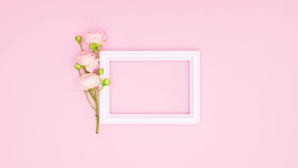 Красиві Рожеві Троянди Романтична Рамка Тексту Рожеву Тему Зупинити Рух — стокове відео