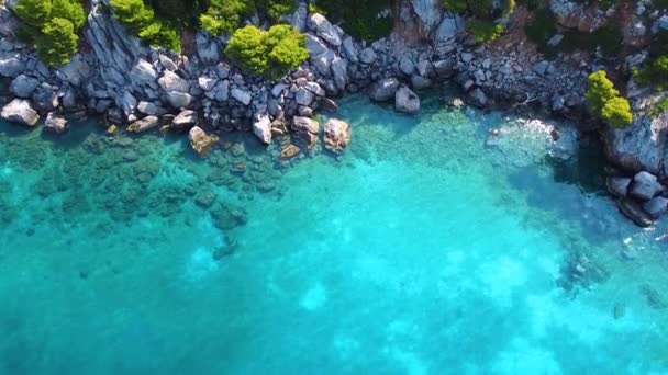 Vista Aérea Costa Mar Exótico Com Rochas Vegetação Incrível Mar — Vídeo de Stock