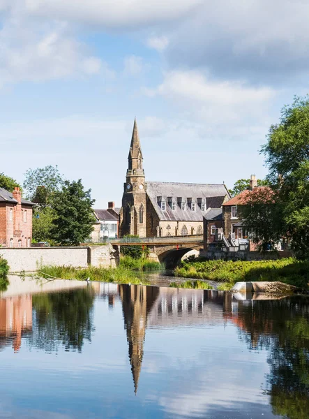 Vista Rio Wansbeck Morpeth Northumberland Reino Unido Com Georges United — Fotografia de Stock