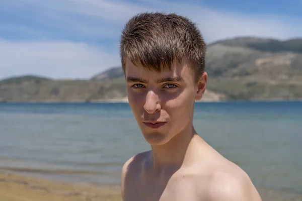 Porträt Eines Jungen Mannes Strand Stockfoto
