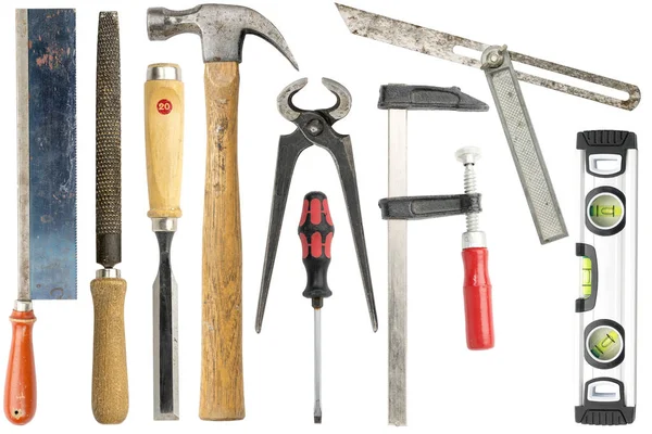 Collection Carpenter Tools Isolated White — Stock Photo, Image