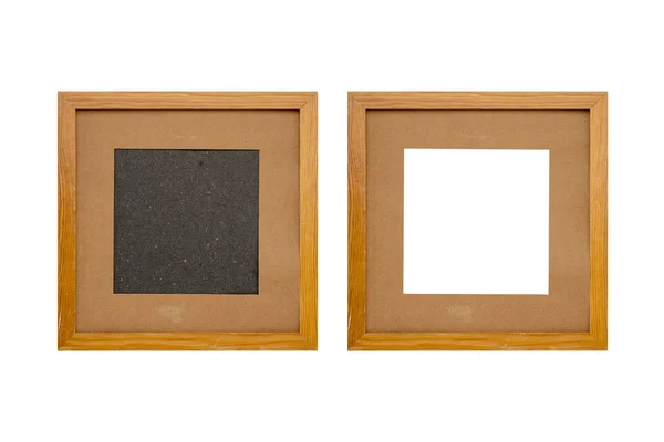 Set Two Old Wood Picture Frames Passepartout Isolated White — Stock Photo, Image