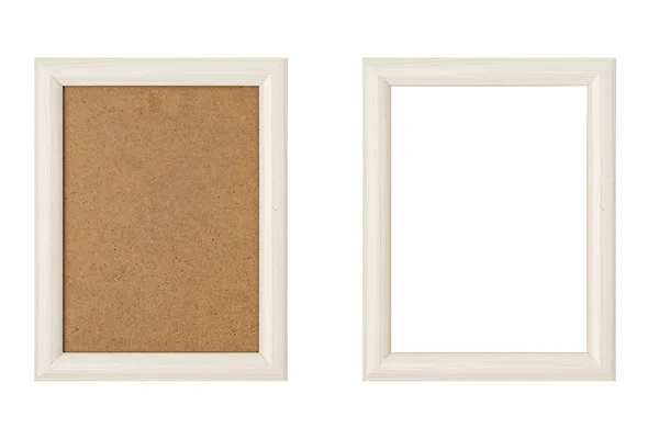 Conjunto Dois Quadros Madeira Branca Com Passepartout Isolado Branco — Fotografia de Stock