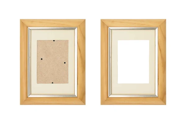 Set Two Old Wood Picture Frames Passepartout Isolated White — Stock Photo, Image