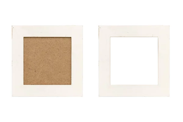 Set Two Old White Wood Picture Frames Passepartout Isolated White — Stock Photo, Image