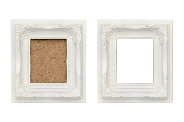 Set Two White Plastic Picture Frames Passepartout Isolated White — Stock Photo, Image
