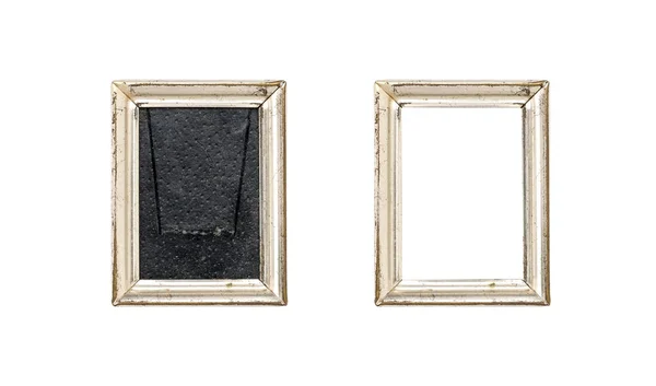 Set Two Old Silver Wood Picture Frames Passepartout Isolated White — Stock Photo, Image