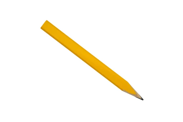 Żółty stolarz płaski ołówek, izolowane na białym — Zdjęcie stockowe