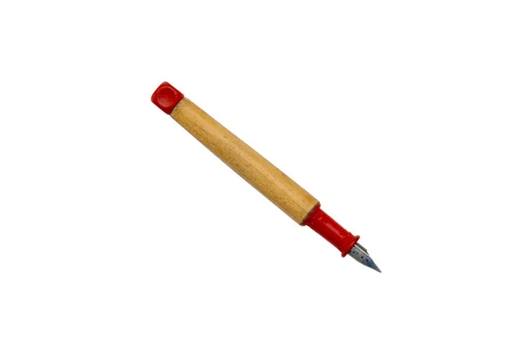 Velho usado caneta-tinteiro de madeira, isolado em branco — Fotografia de Stock