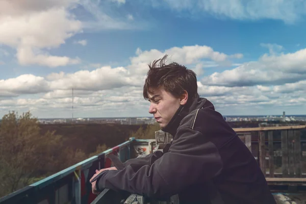 Portrait of a young man on a windy day — Stock Photo, Image