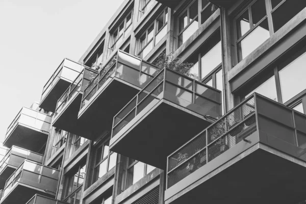 Some balconies of a house in black and white — Stock Photo, Image