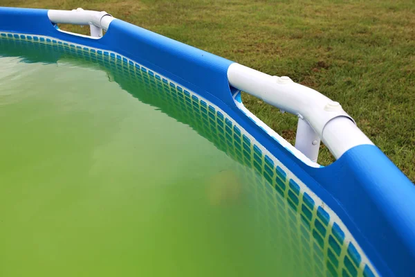 后院的游泳池已经变成绿色的藻类和污垢 需要氯气处理 — 图库照片