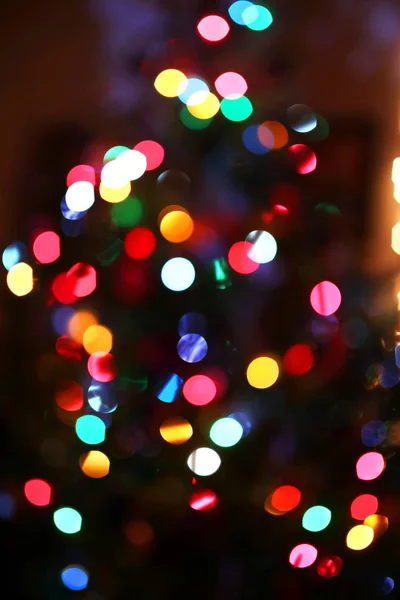 Abstract Background Blurred Rainbow Colored Christmas Tree Lights — Stock Photo, Image