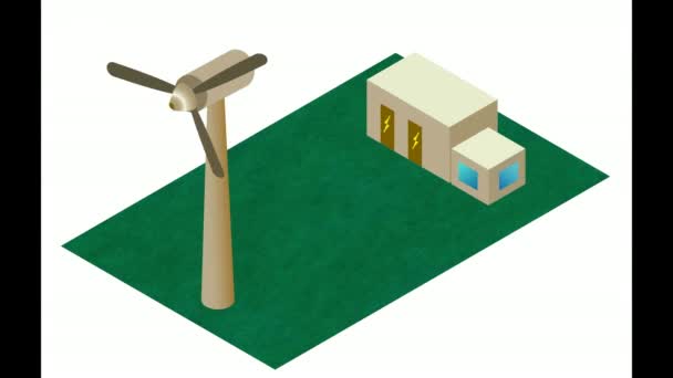 House, energy, home, wind, green, power, turbine, 3d, building, environment, electricity, isolated, alternative, windmill, architecture, estate, white, technology, sign, ecology, renewable, grass, generator, sky, blue — Stock Footage House Energy Home Wind Green Power Turbine Building Environment Electricity Stock Footage