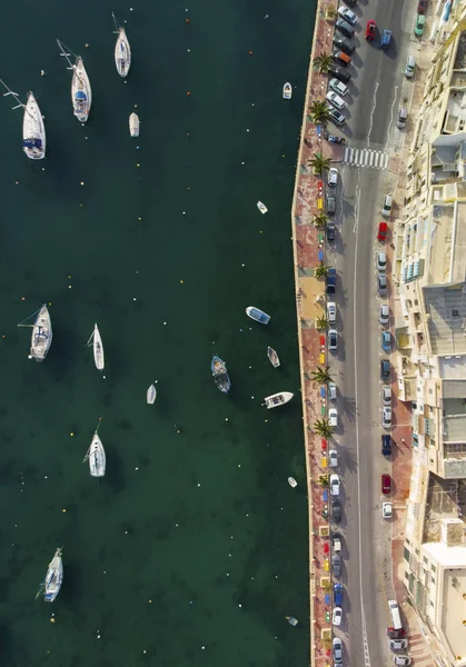 Aerial View Coast Road Sea Boats Cars Malta Island Birgu — Stock Photo, Image