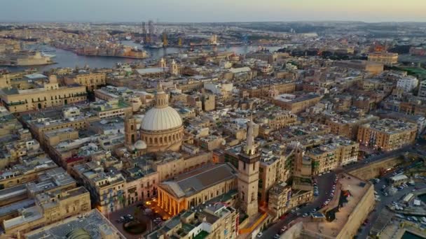 Widok Lotu Ptaka Miasto Kościół Valletcie Kraj Malta — Wideo stockowe