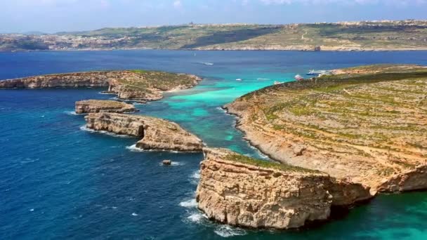 Légifelvételek Kék Lagúna Comino Szigeten Málta Ország — Stock videók