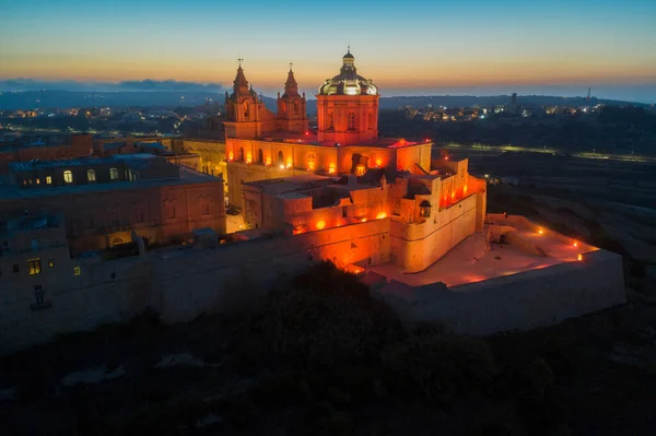 Mdina City Old Capital Malta Night Evening Sunset Red Street — Stock Photo, Image