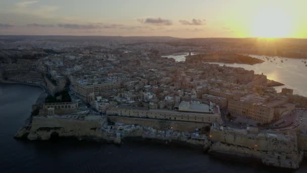 Vista Aérea Valeta Atardecer Isla Malta — Vídeos de Stock