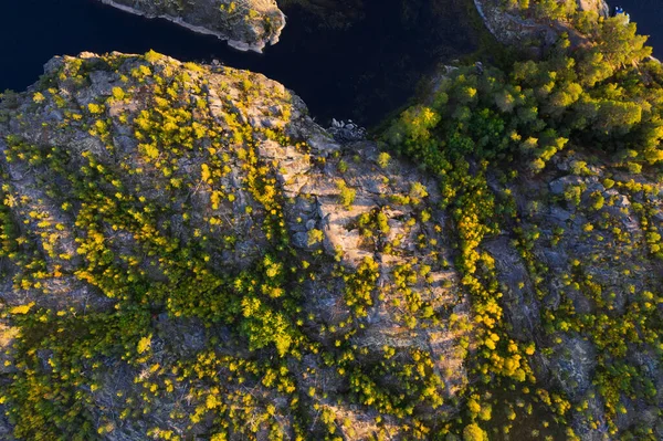 Aerial view of the Ladoga skerries. Islands. Autumn. Ladoga lake in Republic of Karelia. Russia country — Stock Image Aerial View Ladoga Skerries Islands Autumn Ladoga Lake Republic Karelia Stock Picture